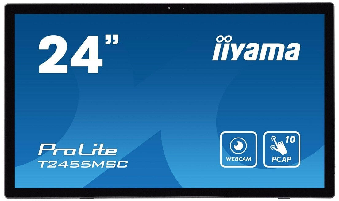 iiyama ProLite T2455MSC-B1 Moniteur multi-tactile PCAP de 24" avec 10 points de contact, webcam intégrée et support flexible