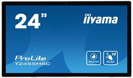 iiyama ProLite T2455MSC-B1 Monitor multi-touch PCAP da 24" con 10 punti di contatto, webcam integrata e supporto flessibile