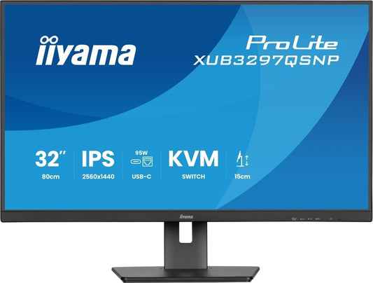 iiyama ProLite XUB3297QSNP-B1 Monitor da 32" con pannello IPS QHD, dock USB-C e switch KVM