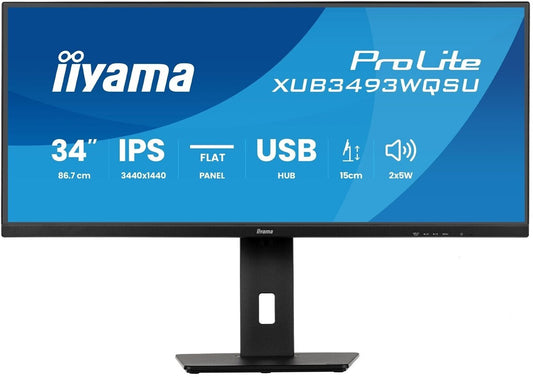 iiyama ProLite XUB3493WQSU-B6 Monitor ultra-wide da 34" con pannello IPS, PiP, PBP e supporto regolabile in altezza