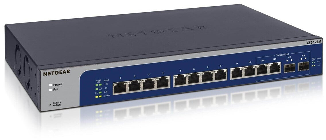 NETGEAR XS512EM 12 Port 10gb Switch | Multi-Gigabit LAN Switch Smart Plus (managed network switch with 12x auto-adaptive 5-speed Ethernet ports, 2x 1G/10G SFP+ fiber ports, desktop, or rackmount)
