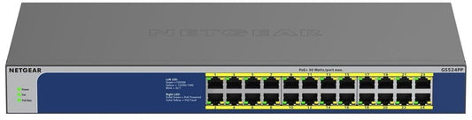 Netgear GS524PP Switch 24 Port Gigabit Ethernet LAN PoE Switch (expandable with 24x PoE+ 300W, plug-and-play, desktop or 19 inch rack mounting)
