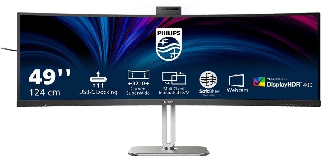 Écran professionnel incurvé Philips 49B2U6900CH 32:9 SuperWide avec USB-C et webcam intégrée de 5 MP