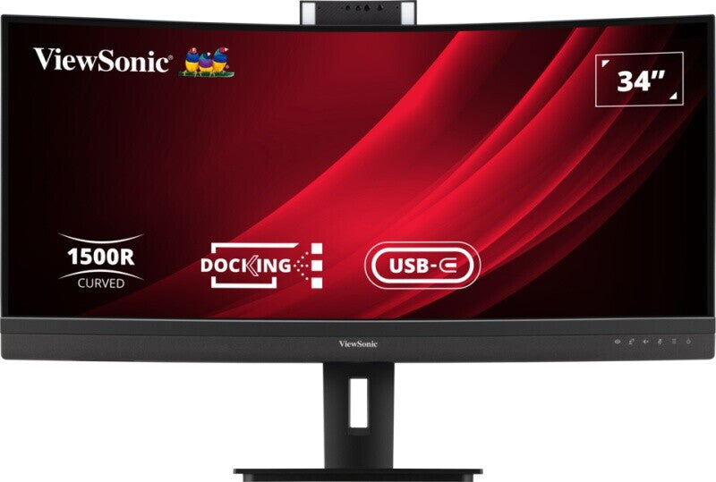 ViewSonic VG3457CV 34” UWQHD 21:9 Curved Video Conferencing Docking Monitor mit Windows Hello & Zoom®-zertifizierter Pop-up-Webcam