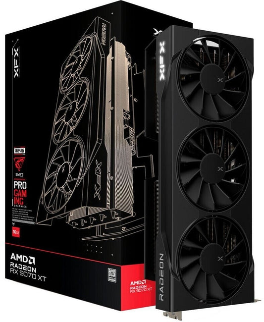 XFX Swift Radeon RX 9070 XT OC Black Triple Fan Gaming Edition Graphics Card 16GB GDDR6 DP/HDMI