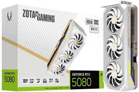 ZOTAC GAMING GeForce RTX 5080 SOLID OC White 16GB GDDR7 graphics card 3x DP, 1x HDMI