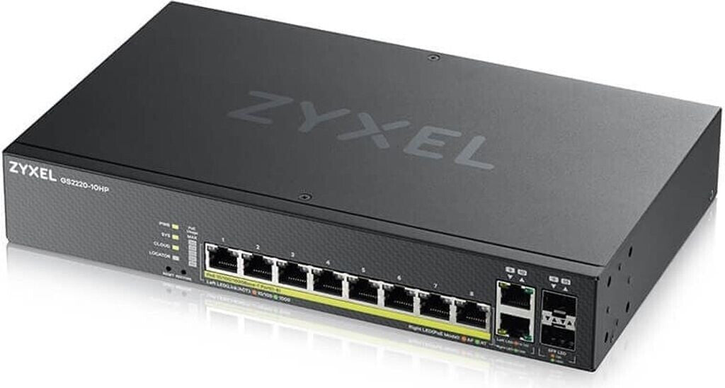 ZyXEL GS2220-10HP 8-Port + 2x SFP/Rj45 Gigabit L2 managed PoE+ Switch, 180W